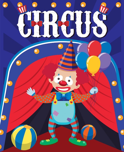 Premium Vector | Poster design with circus clown and balls