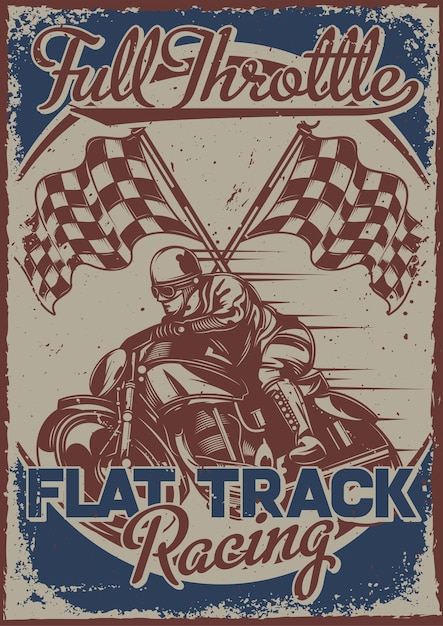 旗のあるレーサーのイラストとポスターデザイン 無料のベクター