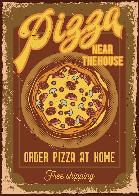 Free Vector | Poster design with illustration of a pizza