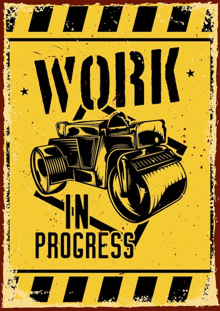 Free Vector | Poster design with illustration of a road machinery