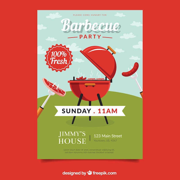 Poster for the bbq party in flat design
