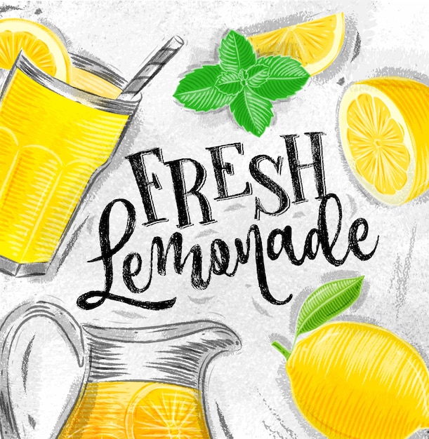 Premium Vector Poster fresh lemonade drawing