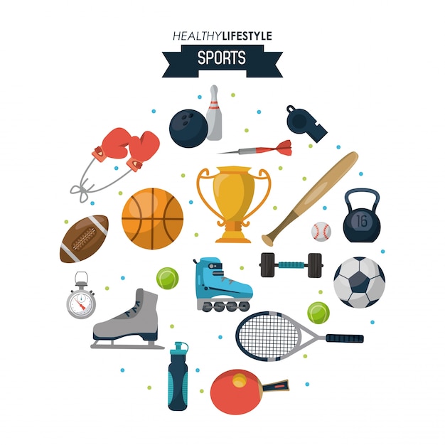 Premium Vector | Poster of healthy lifestyle sports with sports elements