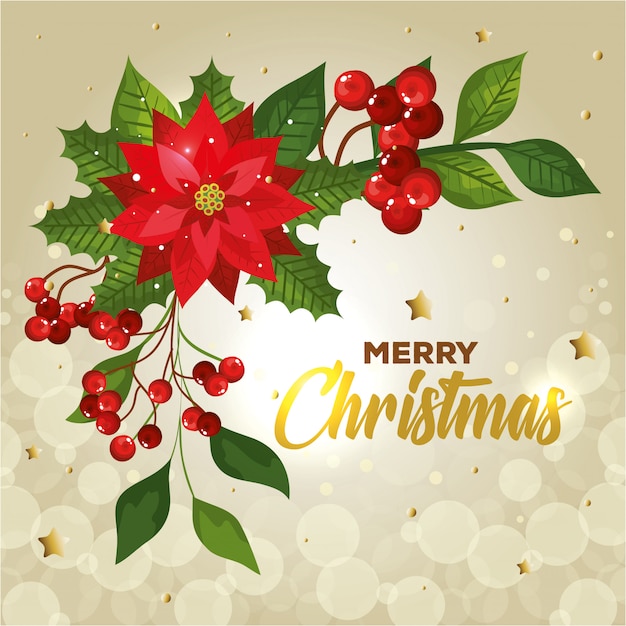 Free Vector | Poster of merry christmas with flower and decoration