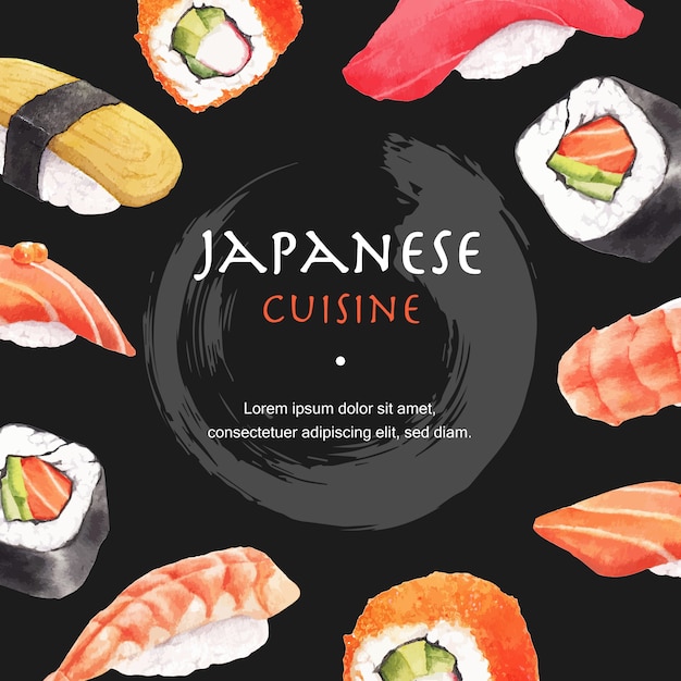 寿司レストランイラストのポスター 日本風のモダンなスタイル 無料のベクター