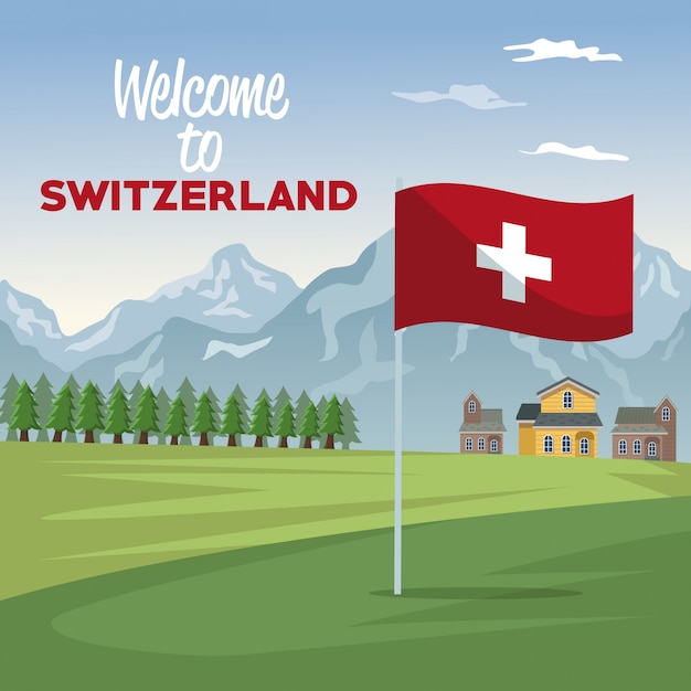 poster-of-welcome-of-switzerland-with-forest-and-facades-houses-with