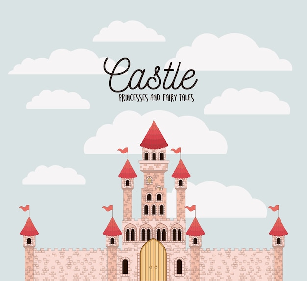 Premium Vector | Poster of pink castle princesses and fairy tales with ...