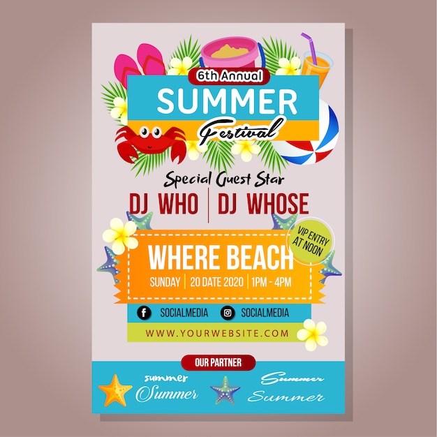 Premium Vector | Poster summer festival template with beach play