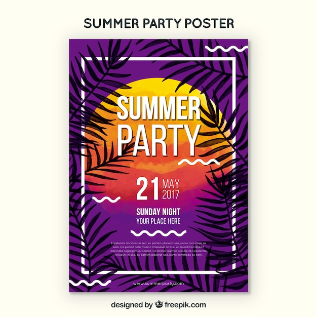 Free Vector | Poster of summer party with sunset