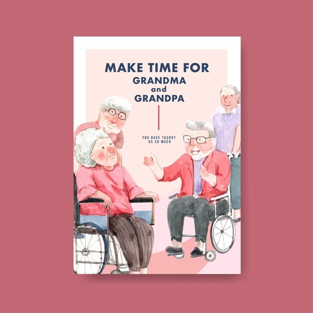 Download Free Vector Poster Template With National Grandparents Day Concept Design For Advertise And Brochure Watercolor