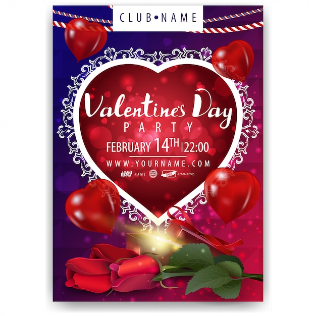 Premium Vector | Poster of valentine's day party with flowers