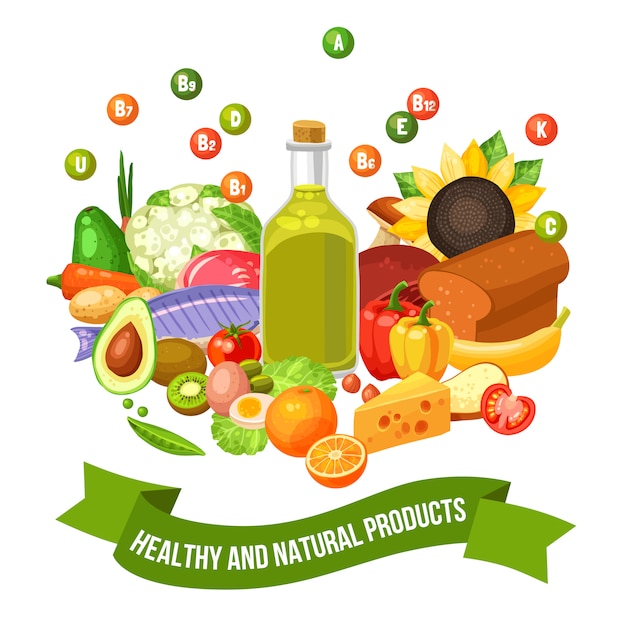 Poster of vitamin food products Free Vector