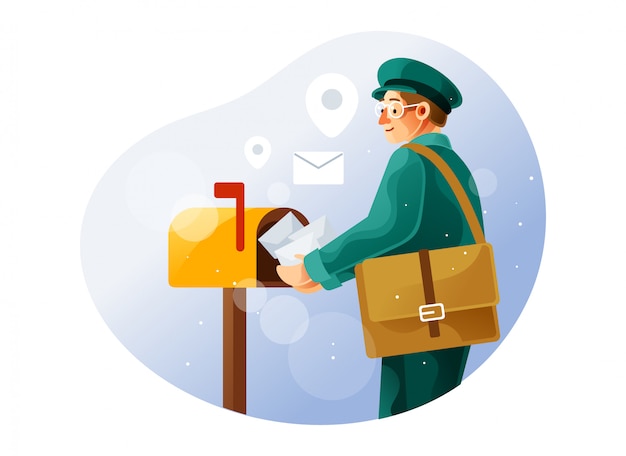 Premium Vector Postman Puts The Letter In The Mailbox 9591