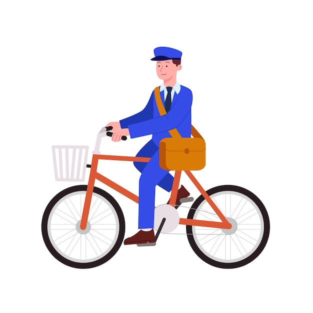 Premium Vector | Postman riding bike on his job flat cartoon illustration