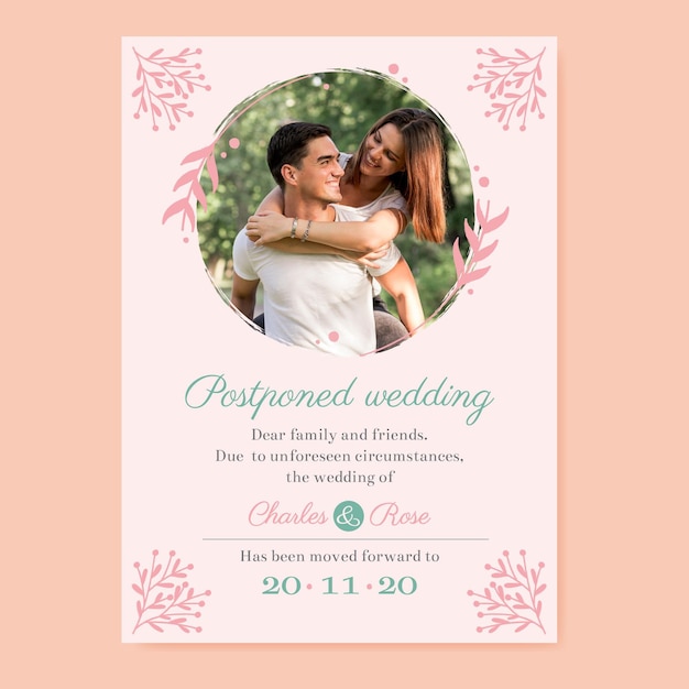 Postponed wedding card template | Free Vector