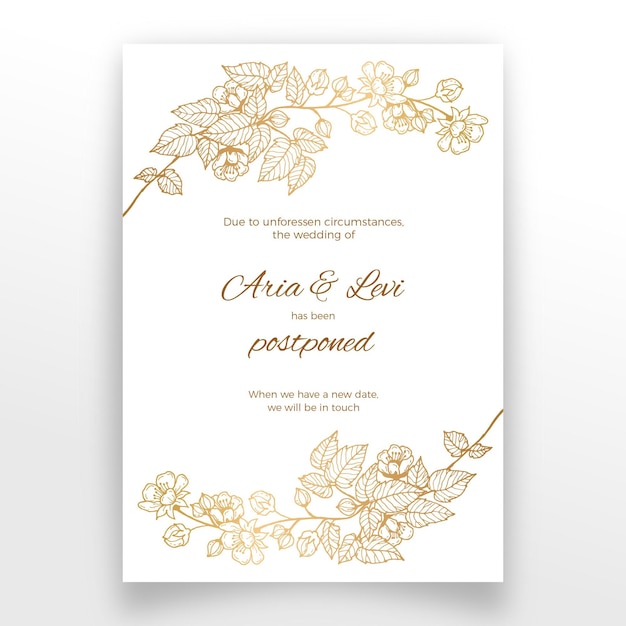 Postponed wedding card with golden flowers | Free Vector