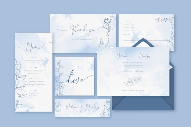 Powder Pastel Blue Wedding Stationery Free Vector