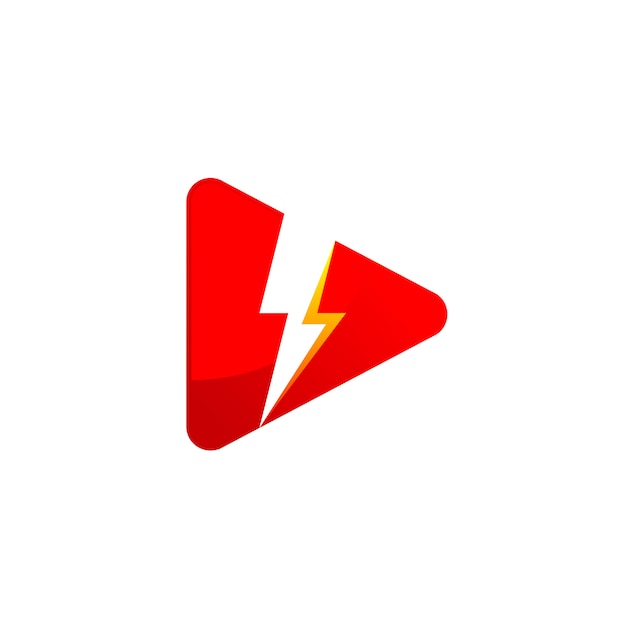 Powerful media player logo with lightning symbol Premium Vector