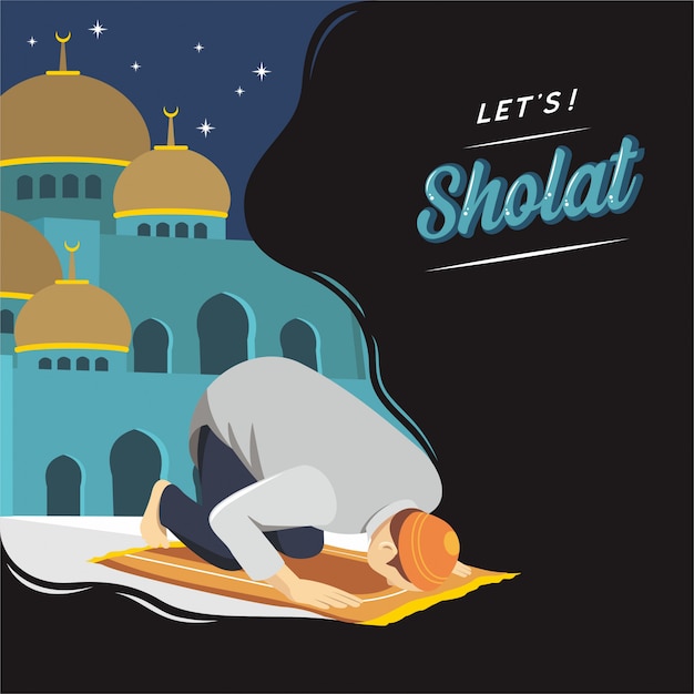 Pray And Sholat With Islamic Illustration Premium Vector
