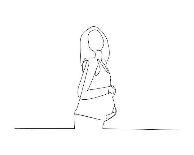 Premium Vector Pregnant Woman Continuous One Line Illustration