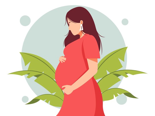 妊娠中の女性フラットデザインイラスト プレミアムベクター