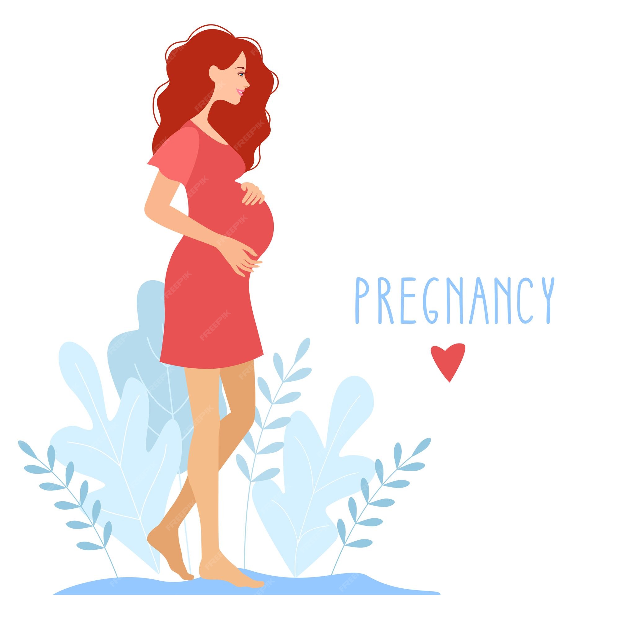 Premium Vector Pregnant Woman Walking Happy Pregnant Woman Holds Her Belly 