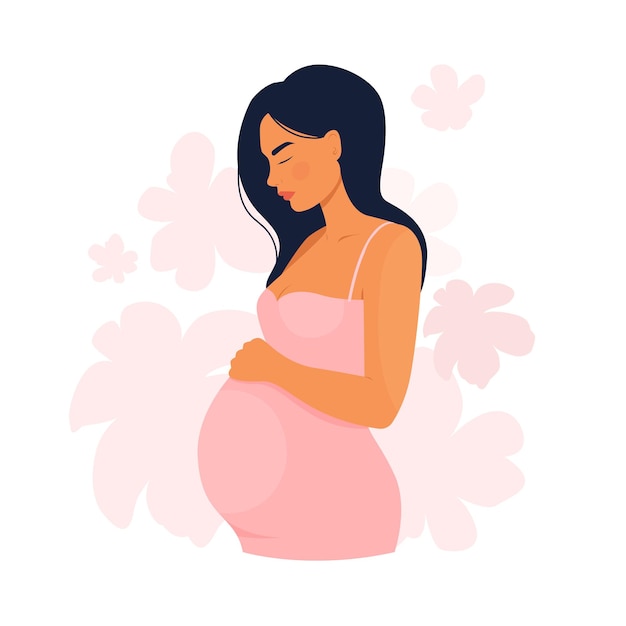 Premium Vector Pregnant Woman With Belly With Flowers In Hand Drawn