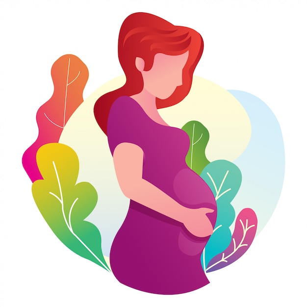 Pregnant woman with flowers | Premium Vector