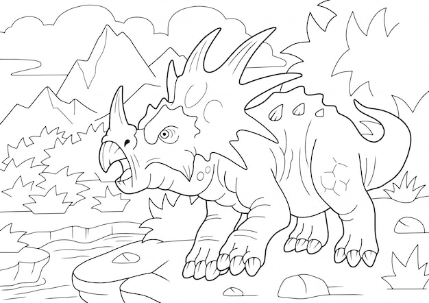 Download Premium Vector | Prehistoric horned dinosaur styracosaurus, coloring book, funny illustration