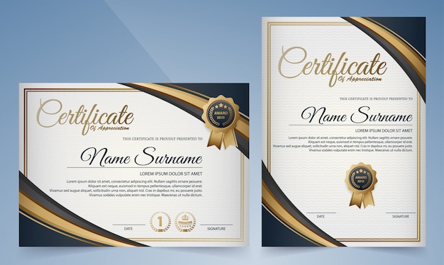 Premium golden black and blue certificate template Premium Vector