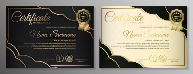 Premium golden black certificate template design Premium Vector