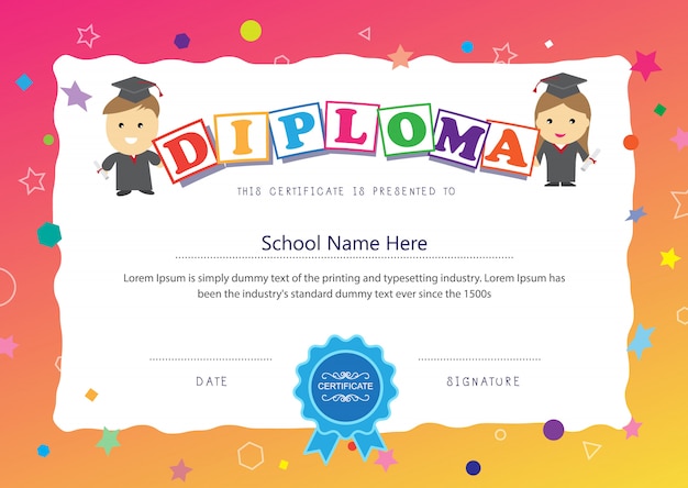 Premium Vector | Preschool kids certificate design elementary diploma ...