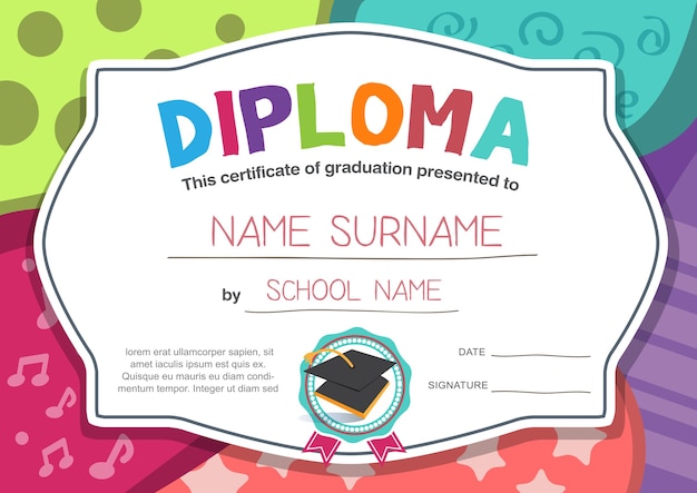 Premium Vector | Preschool kids diploma certificate background template