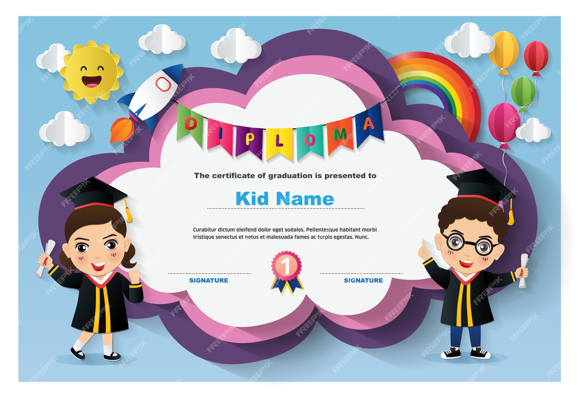 Premium Vector | Preschool kids diploma certificate template