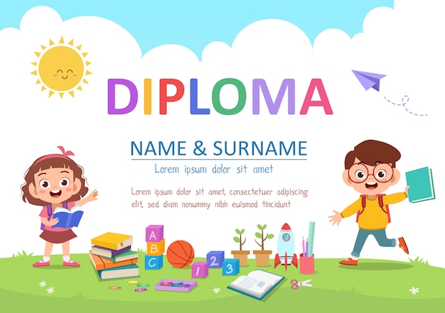 Preschool kids diploma Premium Vector