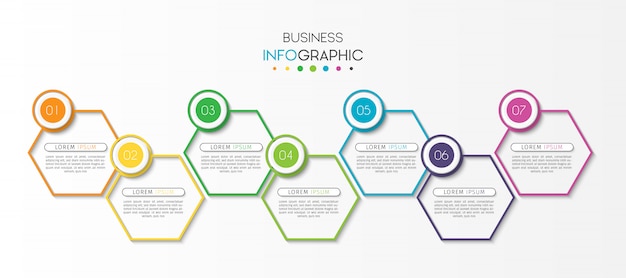 Presentation business infographic template with 7 options or steps Premium Vector