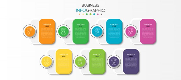 Presentation business infographic template with 7 options or steps Premium Vector