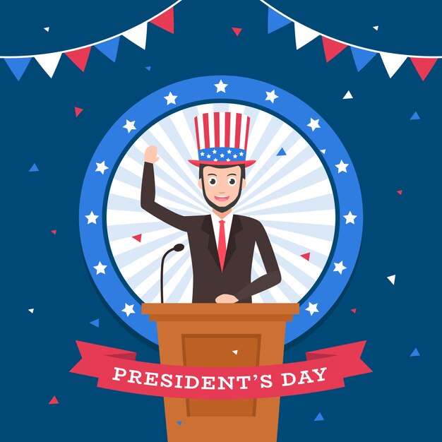 President's day with character cartoon and flag. | Premium Vector