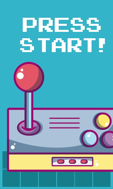 プレススタートビデオゲームバナー ゲームパッドのベクトルイラストグラフィックデザイン プレミアムベクター
