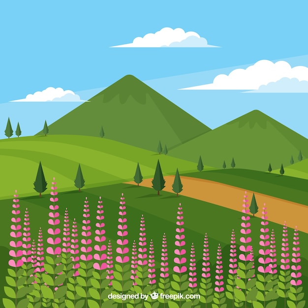 Pretty background of flowers and
mountains