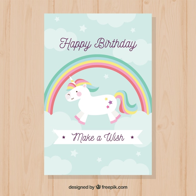 Download Pretty birthday card with unicorn and rainbow Vector ...