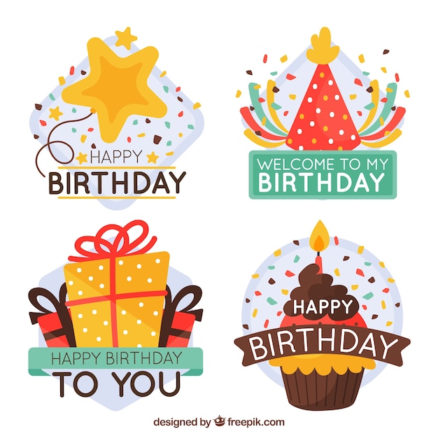 free vector pretty birthday stickers with message