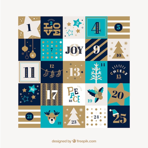 Pretty christmas calendar with ornaments and stripes Vector Free Download