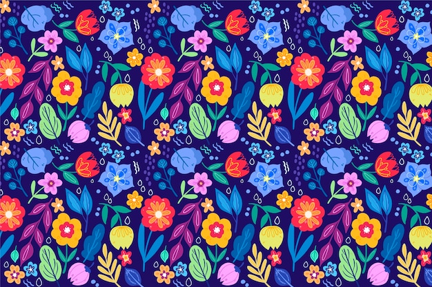 Pretty flowers with seamless pattern background Free Vector