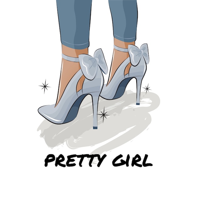 Pretty girl blue shoes illustration 