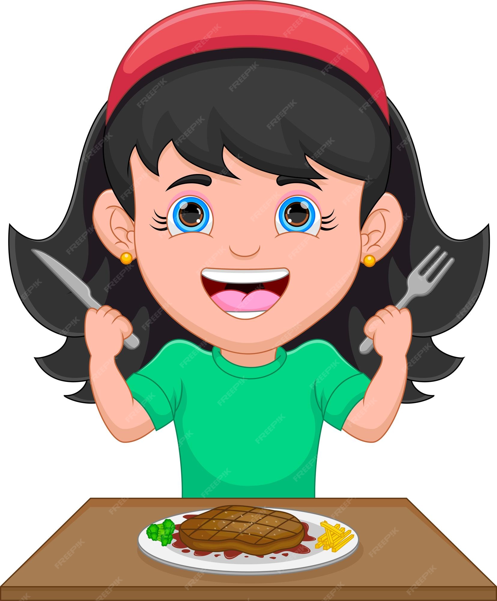 premium-vector-pretty-girl-eating-beef-steak-cartoon