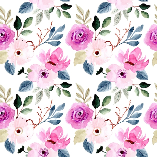 Pretty pink flower watercolor seamless pattern Premium Vector