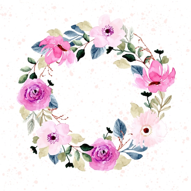 Pretty pink flower watercolor wreath Premium Vector