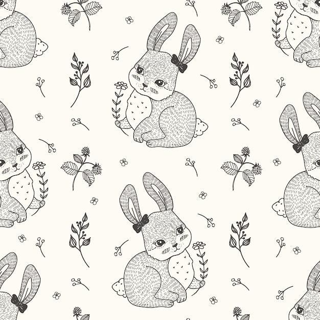 Premium Vector | Pretty rabbit seamless pattern