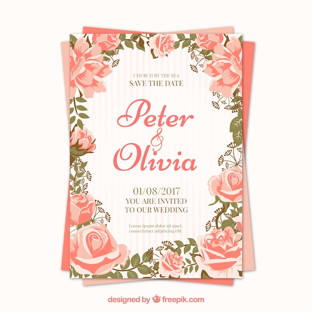 Free Vector | Pretty roses wedding invitation